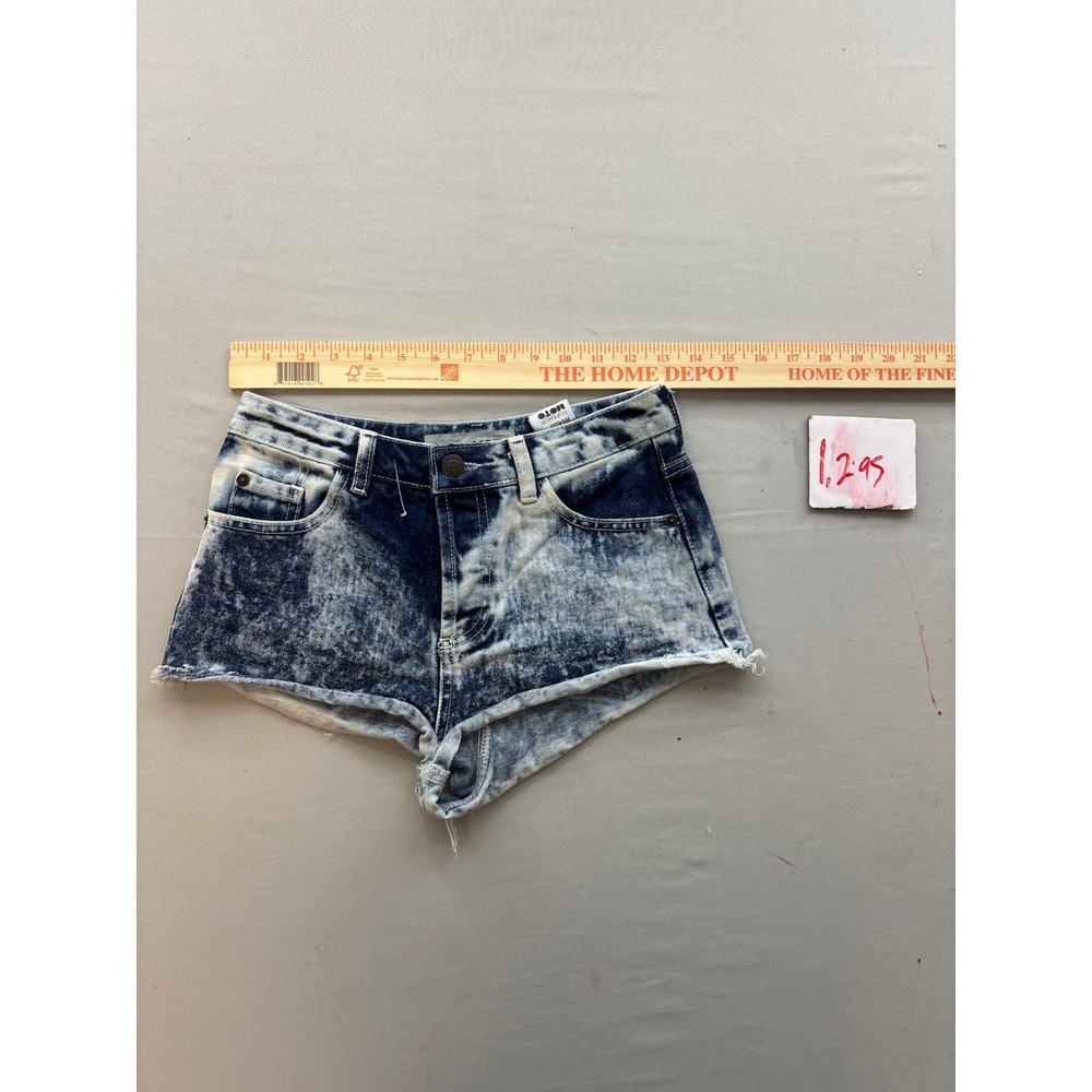 Topshop Moto Acid Wash Denim Hot Pants Shorts Blue White USA 2 EUR 34